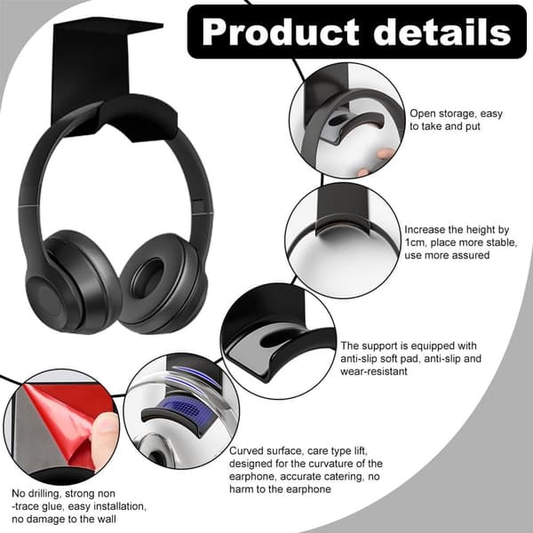 2 stk. hovedtelefonholder - headsetholder - krog - hovedtelefonholder - headsetholder - til gamingheadset