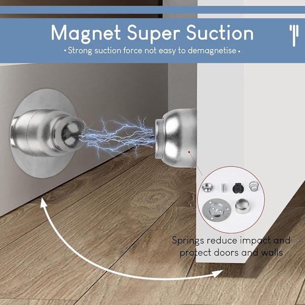 2 stk. - Dørstopper - Magnetisk dørlås - Dør buffer - Indendørs dørstoppere - Magnetisk dørstopper - Rustfrit stål