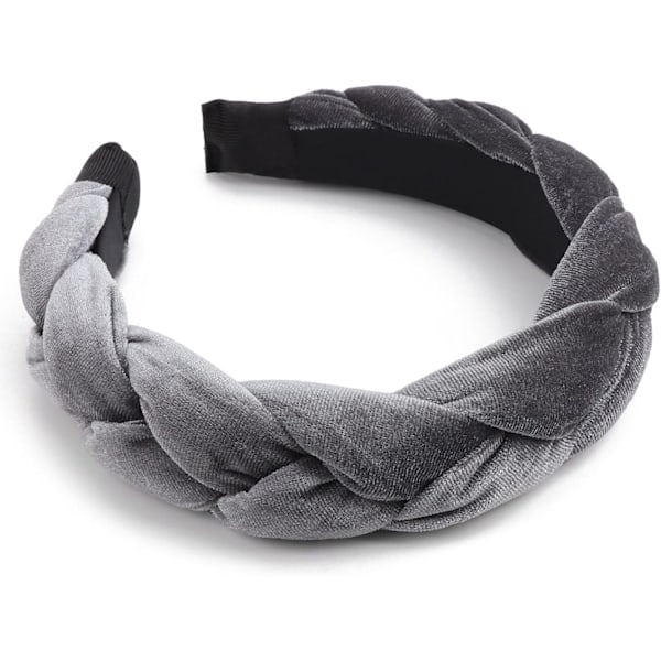 Sammetshårband med fläta för kvinnor - Elastiskt hårband med korsband 1pc Braided Hair Hoop: Grey 1