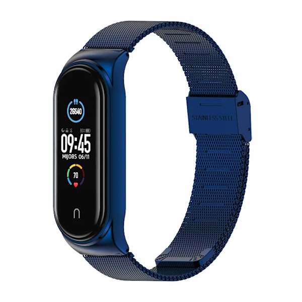 Urrem Mi Band 7 Velegnet til Xiaomi Armbånd 3/4/5/6/7 Rem 04 Række 304 Rustfrit Stål Metalrem Blå Blue For mi band 3 4 5 6