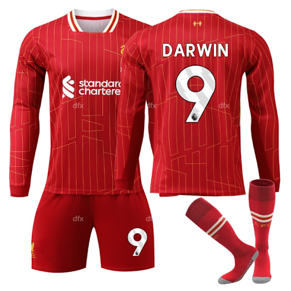 Liverpool Barn Hemmaställ 2024-2025 Höst & Vinter Nr 9 strumpor 22 DARWIN No 10 socks 22