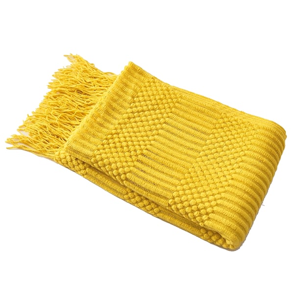 Kasteteppe for sofa Høst Teksturert Strikket Teppe med frynser Koselig Vevd Boho Sengeteppe for Sofa Seng Stol Akryl Bølgemønster 50\"x60 yellow
