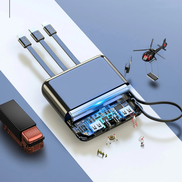 Powerbank med 10 000 mAh Dual 2x USB LCD-skärm Externt batteri Snabbladdningsfunktion Laddare, blå, för iPhone/Huawei/Xiaomi/Samsung