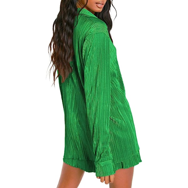 Dame 2-delt bukse sett Lin Skjorte shorts sett Grønn Green L