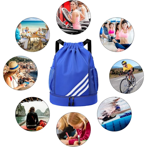 Dragskoväskor, Vattentät Simväska för Barn Vuxna, Stor Dragsko Gymväska, Sport Dragsko Gym Ryggsäck, Unisex PE-väska med Skofack Blue