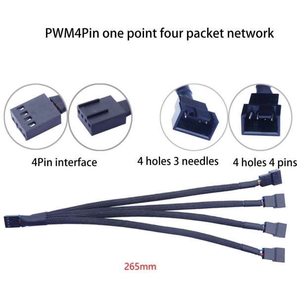1 till 4 moderkort fläktkabel 4PIN Y Splitter PWM-fläktar Line Dator PC Fläkt Power 27cm/10.63in