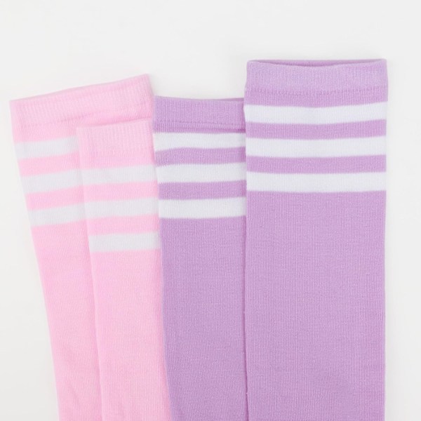 Ekstra Lange Stribede Lårhøje Strømper til Kvinder - Over Knæ Casual Støvle Strømper 3 Pairs Stripes: Purple, blue, pink 3