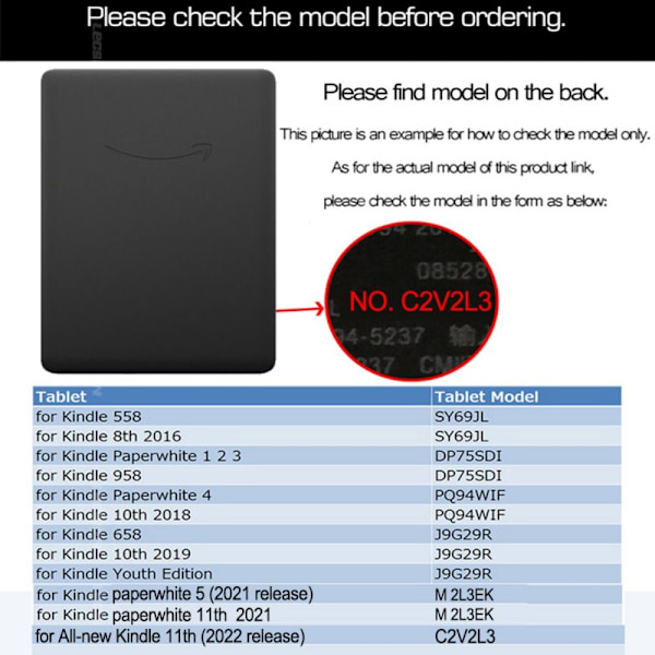 Uuden Kindle 11. sukupolven (2022) 6 tuuman C2V2L3 magneettikuoren 7