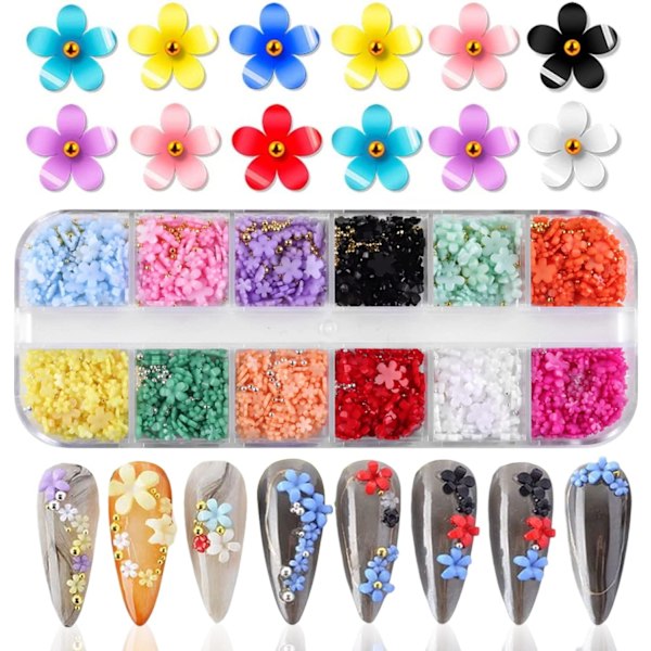 3D Blomster Nagelkonst Berlocker, Akryl Nagelkonst Tillbehör, DIY Nageldekorationer Nagelkonst Strass Fembladiga Blommor Ornament