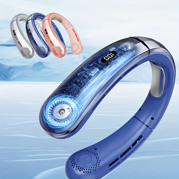 Bärbar bladlös halsfläkt USB uppladdningsbar handsfree ultratyst personlig kylenhet, stor vinduthållighet för utomhussporter och sommarlöpning Gray