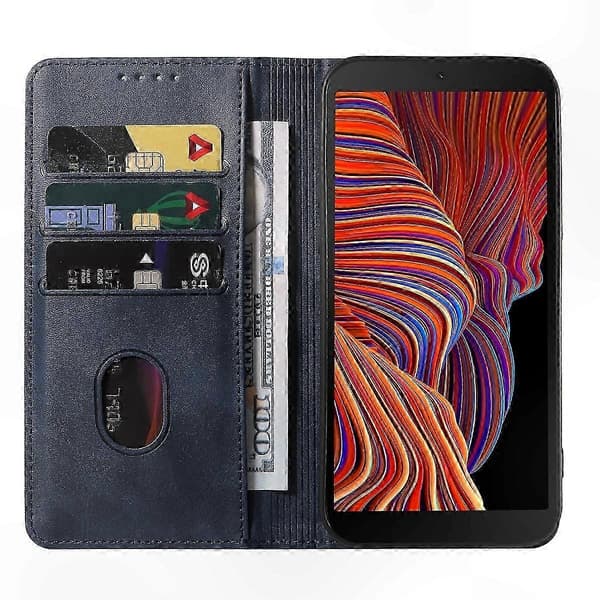 Durable Magnetic Leather Cover with Secure Snap Closure - Protective Case for Galaxy Xcover 5 Blue