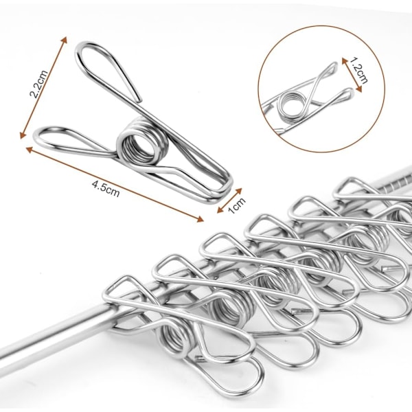 Ruostumattomasta teräksestä valmistetut pyykkipojat, 38 kpl, 4,5 cm vahva ote, ruostumattomat klipit pyykkinarulle 38 pieces (4.5cm)