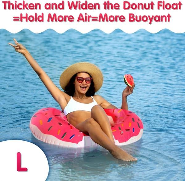 Donut Pool Float, oppustelig svømmering med bid-design til poolfester, søture og familieferier, pink