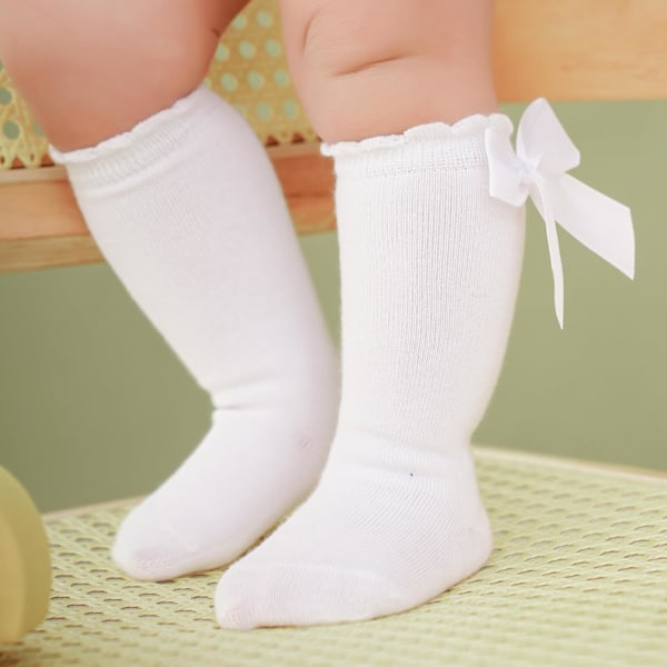 Baby Piger Knæhøje Strømper - Bomuldsbue Strømper til Småbørn 3 Pairs Knee High Socks: Bow 17A-02 3-5 years