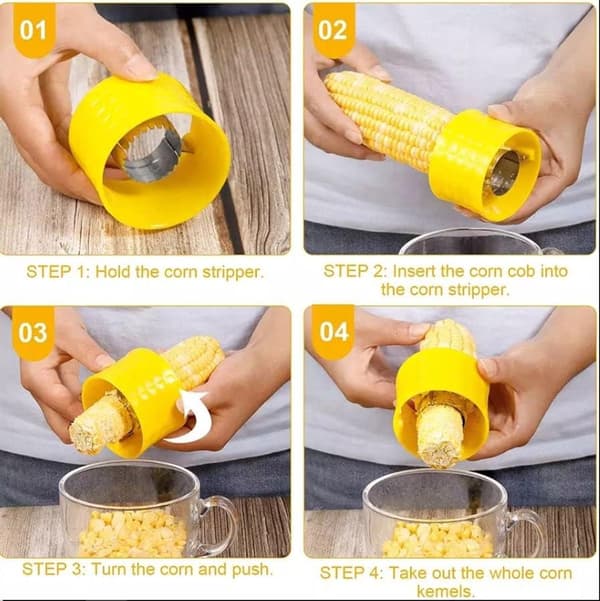 Manuel majsskrællerværktøj, 304 rustfrit stål kernefjerner, 2-delt sæt til hjemmekokke, gul