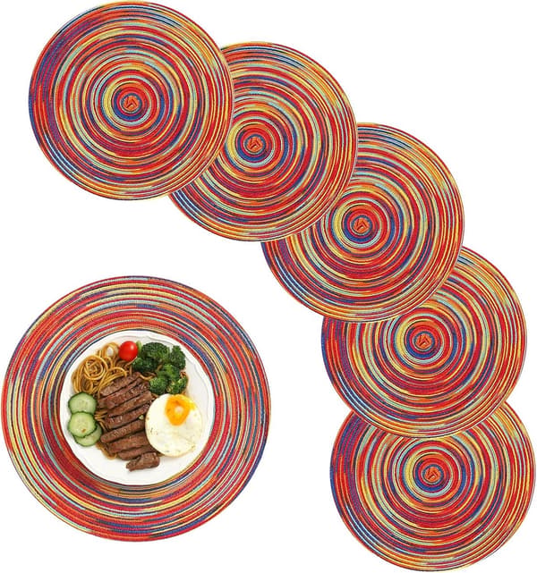 pieces - Bordmatter - Brikker - Runde brikker - Vaskbare bomullsbrikker - Runde vevde brikker - 38*38 cm