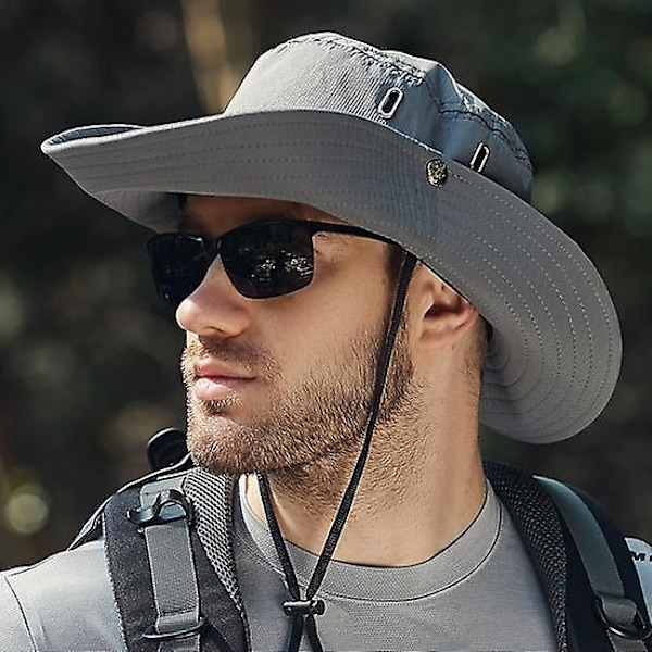 Hatt for menn, sommer, solhatt, vindtett rem, bred brem, UV-beskyttelse, sammenleggbar, bærbar, hagearbeid, fiske, reiser, utendørs, fiskehatt dark gray