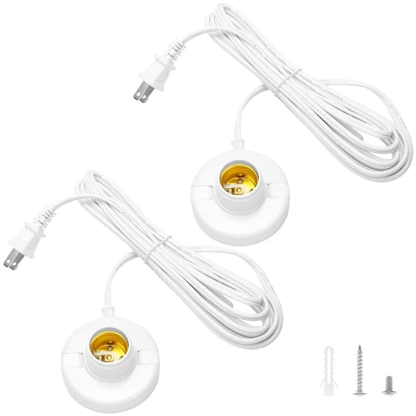 E26 E27 Plug-in Lamphållare med På/Av-brytare, 4,5 m Förlängningssladd, Kopparinnerring för Hemmabelysning, Vit, 2-pack