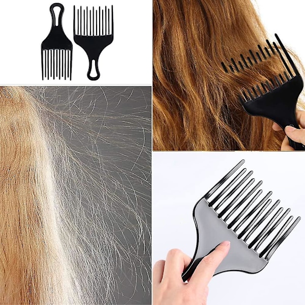 Afrokam, hårkam, bredtandad afrokam i plast för lockigt hår, stylingverktyg för hårstyling, svart