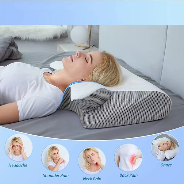 Fjärilpute nakkepute sovepute memory foam langsom gjenoppretting hotell null trykk pute kjerne cervikal grey