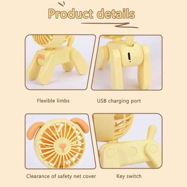 Mini tegnet kæledyrsventilator USB Elektrisk ventilator BEIGE HJORTHJORT Beige Beige deer-deer
