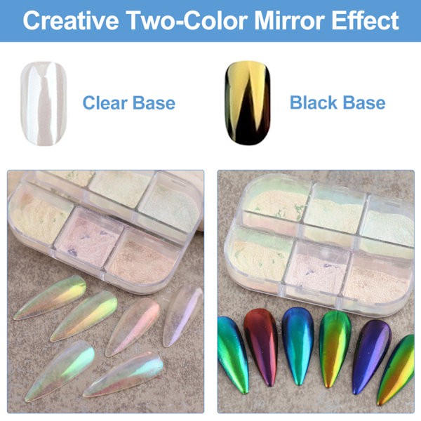 2 burkar White Pearl Chrome Nagelpulver - Transparent Klar Is Shimmer Chrome Pigment Pulver för naglar, glaserade munkinspirerade naglar Spegeleffekt