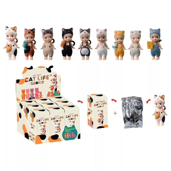 Sonny Angel HIPPERS - Original Mini Figure, Limited Edition, Sealed Blind Box - Cat Life Series 9pc