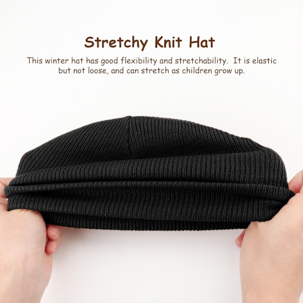 Vinterstrikket Beanie til Småbørn - Blød Unisex Varmt Hætte til Drenge og Piger 2 Pack Hats: White/Black 3-7 years