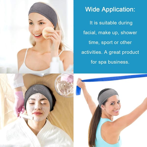 Frotté Turban Hårbånd, Grå, Velcro Elastik til Sport & Yoga, Spa Ansigts Tilbehør