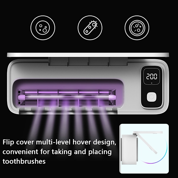 UV Tandbørste Sanitizerholder, Tandbørste Sanitizer og Holder til Badeværelse, Timerfunktion, Genopladelig Tandbørste Rengøringsholder Vægmonteret Style 2