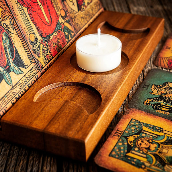 Tre-måne-stativ i tre, Tarot-kortstativ i tre, Lysdisplayholder, Alter-rekvisita