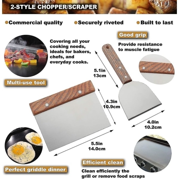8 stk BBQ Tilbehørssett - Profesjonell Kraftig Grillspatel i Rustfritt Stål - Ideell for Teppanyaki, Grilling og Stekebord---Xin