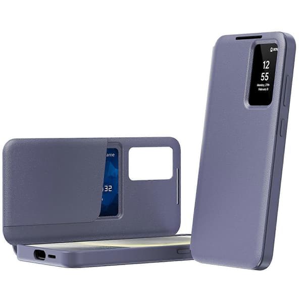 Samsung Galaxy A56 5G Case with Card Holder - Smart View Window Leather Flip Case, Protective Phone Cover Multicolo Multicolor Lavender Grey
