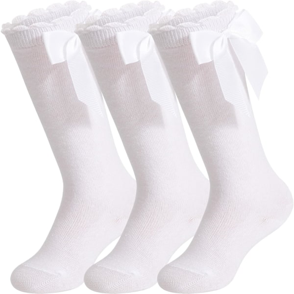 Baby Piger Knæhøje Strømper - Bomuldsbue Strømper til Småbørn 3 Pairs Knee High Socks: Bow 17A-02 6-12 months