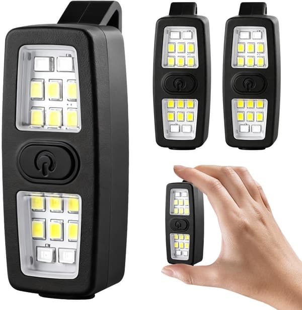 2-pakke klipslykter, USB-C oppladbare, 7 lysmoduser, 200 lumen, for løping, camping og fotturer, svart