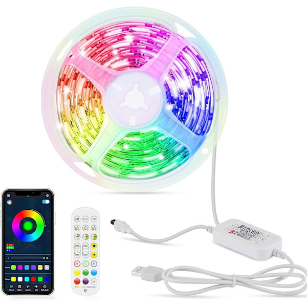 5M 5050 RGB LED Strip, Lysbånd Styres via fjernbetjening - Perfekt