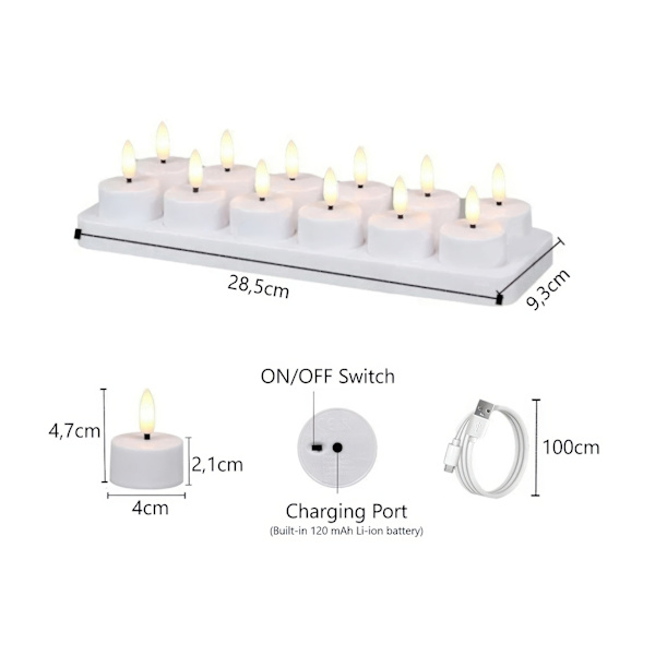 Oppladbare telys – LED-lys med kontroll og timer - Jul_jar 540 12-Pack