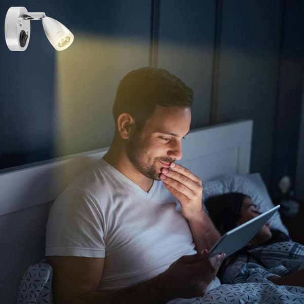 2-pack 12V LED-läslampor, 360° justerbart huvud, tryckknappsbrytare, 3W varmvit 3000K, för husbilar, husvagnar, båtar, silver