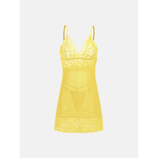 Seksikäs pitsinen yöpaita verkkotoppauksella, läpinäkyvä, seksikäs asu keltainen yellow XXXXL