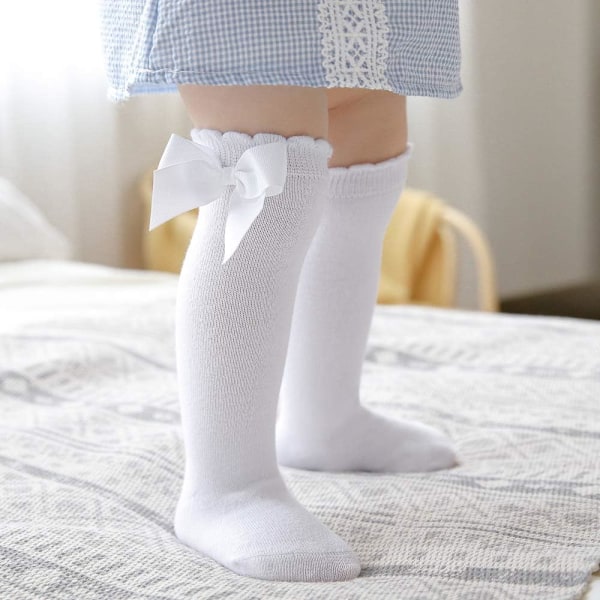 Baby Piger Knæhøje Strømper - Bomuldsbue Strømper til Småbørn 3 Pairs Knee High Socks: Bow 17A-01 5-7 years