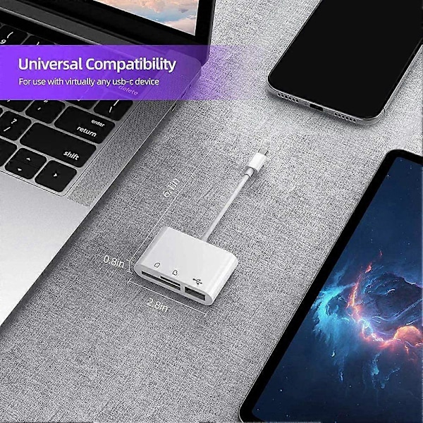 USB C till Micro-SD TF Minneskortläsare, 3-i-1 USB Kamera Kortläsaradapter för Galaxy S10/S9 m.fl.