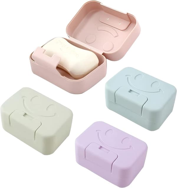Resetvålaskar med lock, 4-pack PP-plast läckagesäkra behållare med dränering för badrum och camping, blandade färger