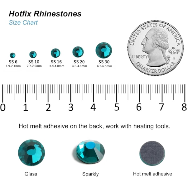 8000 st Hotfix Blå Zirkon Strassstenar för Hantverk, SS6 (1,9-2,1 mm) Blå Zirkon Blue Zircon SS6