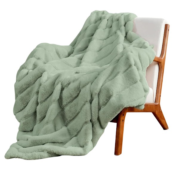 Mysig Lyxig Konstgjord Pälspläd för Soffa, Mjuk och Plyschig Tjock Vinterpläd för Soffa Sovrum Vardagsrum, 50 * 60 Tum Light green