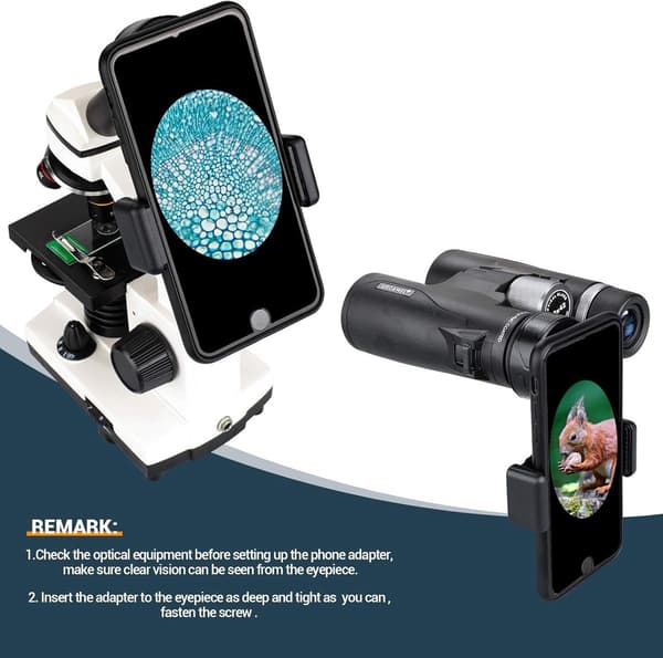 Universal Smartphone Adapter Mount, Justerbar 28-49mm Okularholder til Kikkert, Mikroskoper og Spotting Scopes, Sort