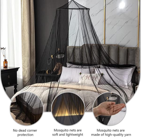 Mosquito Net - Dome Mosquito Net - Bed Net - Double Bed Mosquito Net - Easy to Assemble - 60*250*850cm - Black