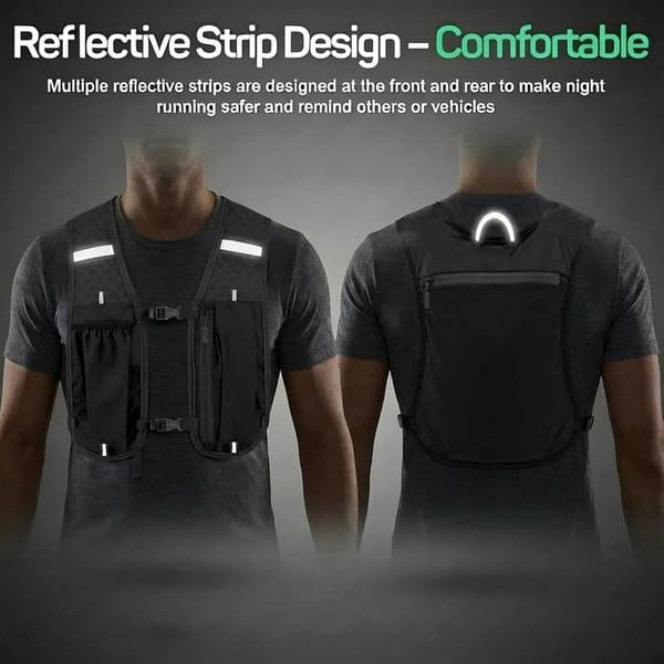 Løbevest, åndbar polyesternet, reflekterende striber, justerbar pasform, unisex til løb, cykling, vandreture og maraton, sort