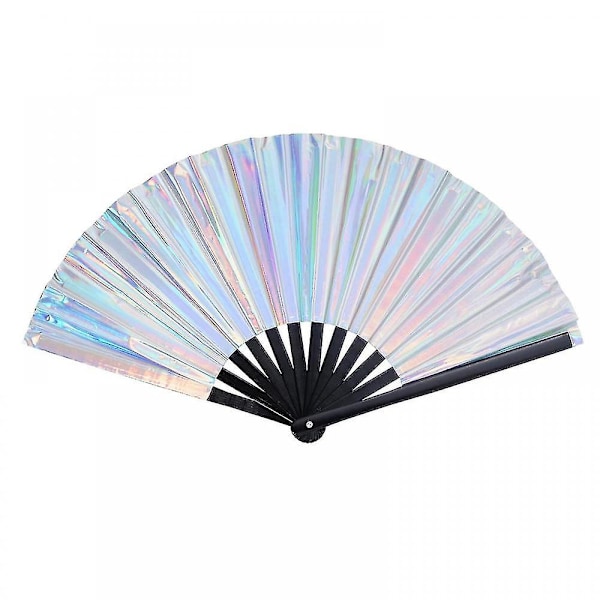 Holographic Rave Fan Large Folding Fan Festival Fan (silver)