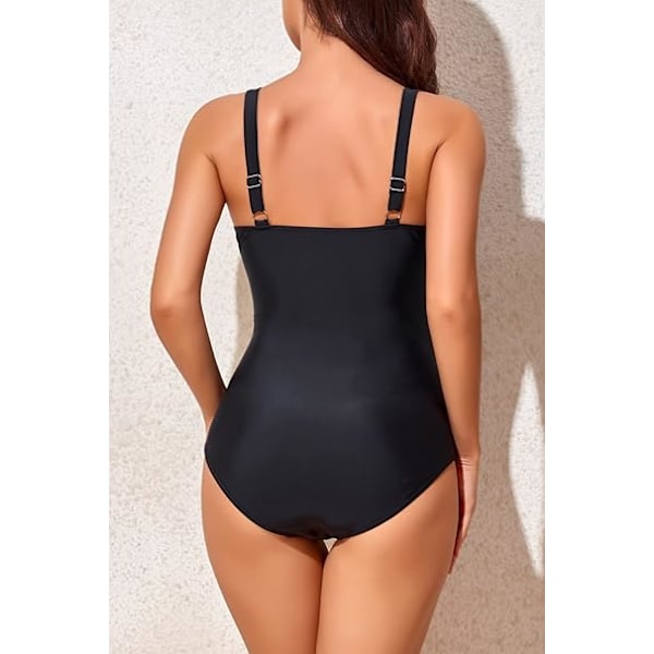 Vatsaa litistävä uimapuku naisille, vartaloa muotoileva yksiosainen uimapuku, retro-rypytetty push-up, vintage-pehmustettu musta XL XL Black