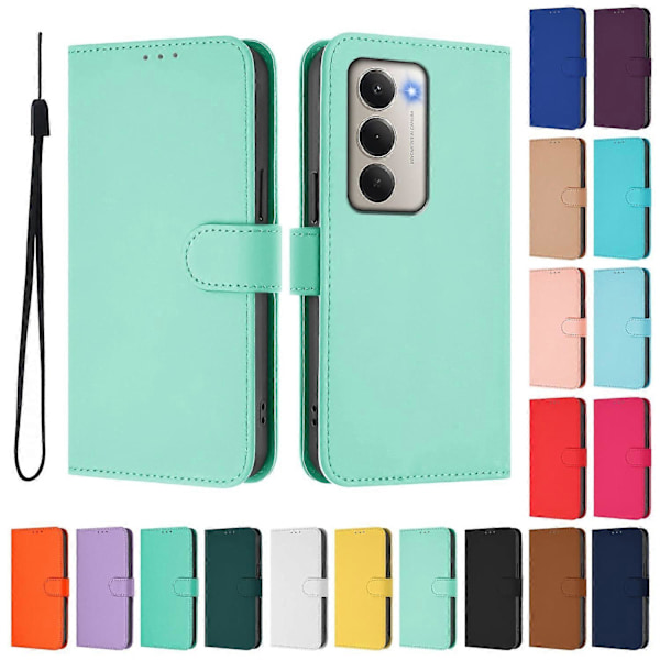 Xiaomi Redmi 15 5G Case - Solid Color Leather Wallet Case with Strap, Stand Function Protective Phone Case Light g Light green Mint Green